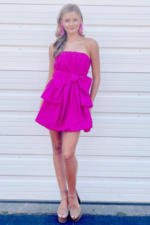 Fuchsia Corset A Line Strapless Satin Short Homecoming Dress