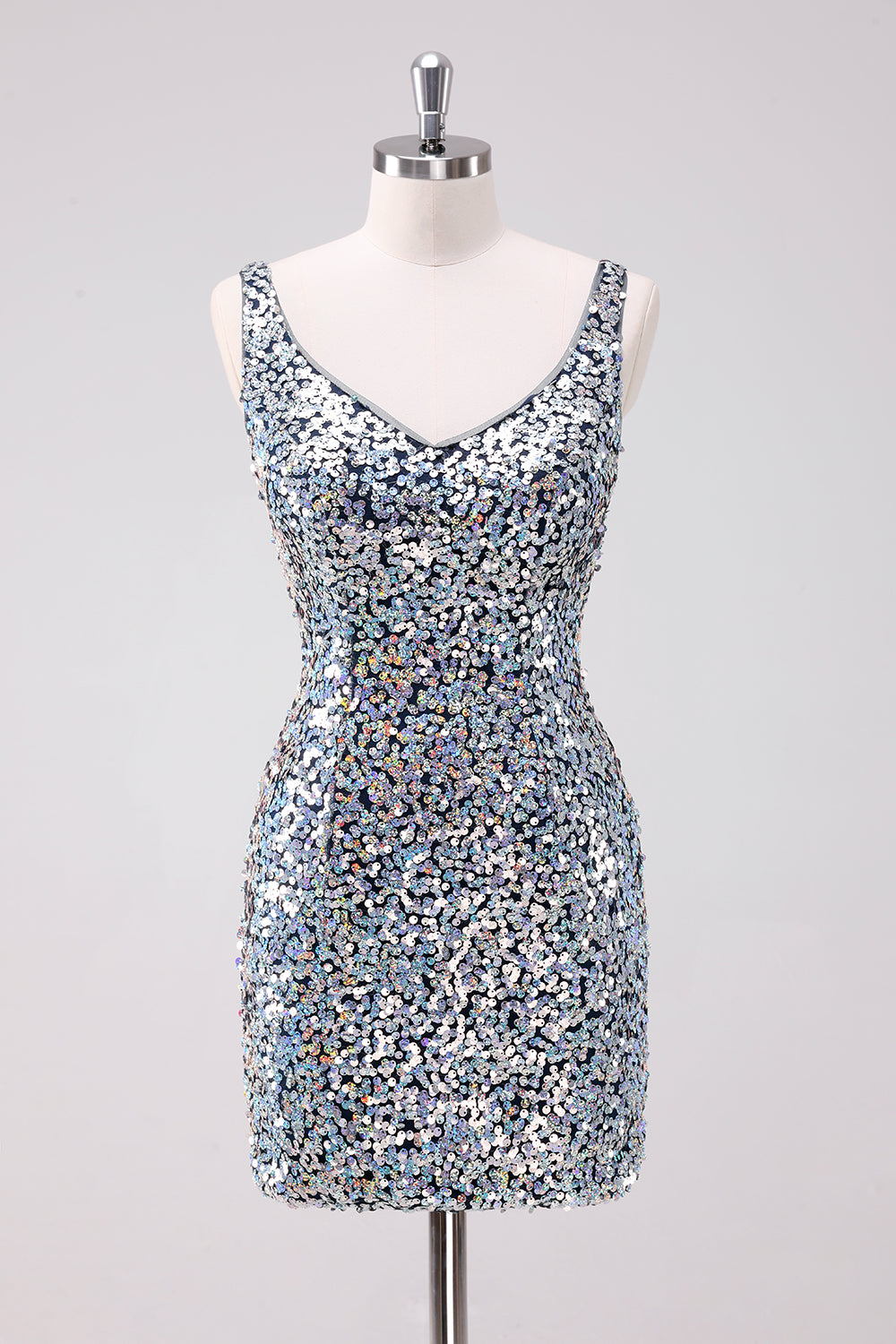 Silver Sparkly Short Homecoming Dress With Sequins