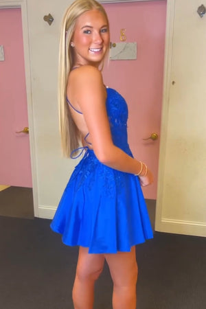 Royal Blue A Line V Neck Short Homecoming Dress