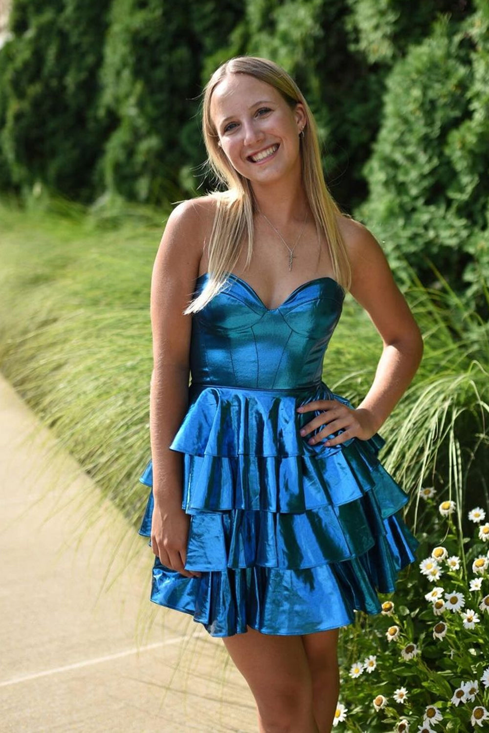 Royal Blue Tiered Sweetheart Corset Homecoming Dress