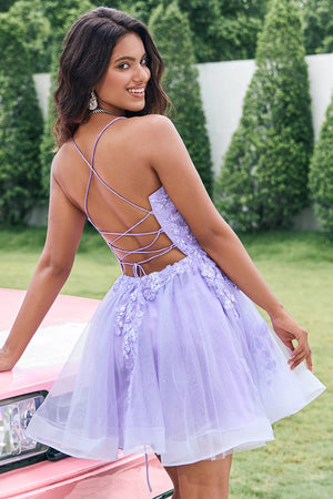 Lilac A Line Sequins Short Homecoming Dress with Appliques