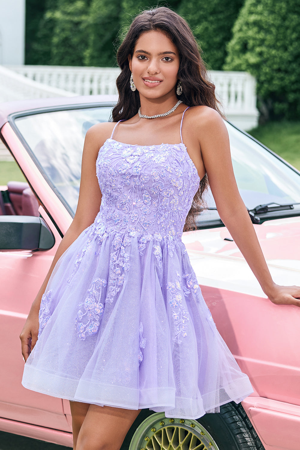 Lilac A Line Sequins Short Homecoming Dress with Appliques