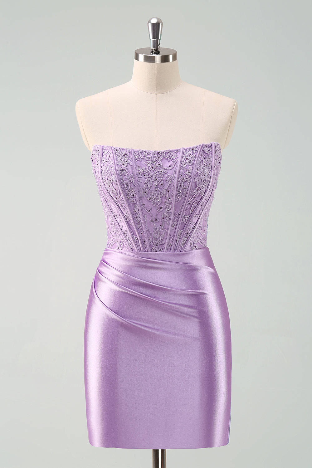 Satin Bodycon Purple Strapless Short Homecoming Dress