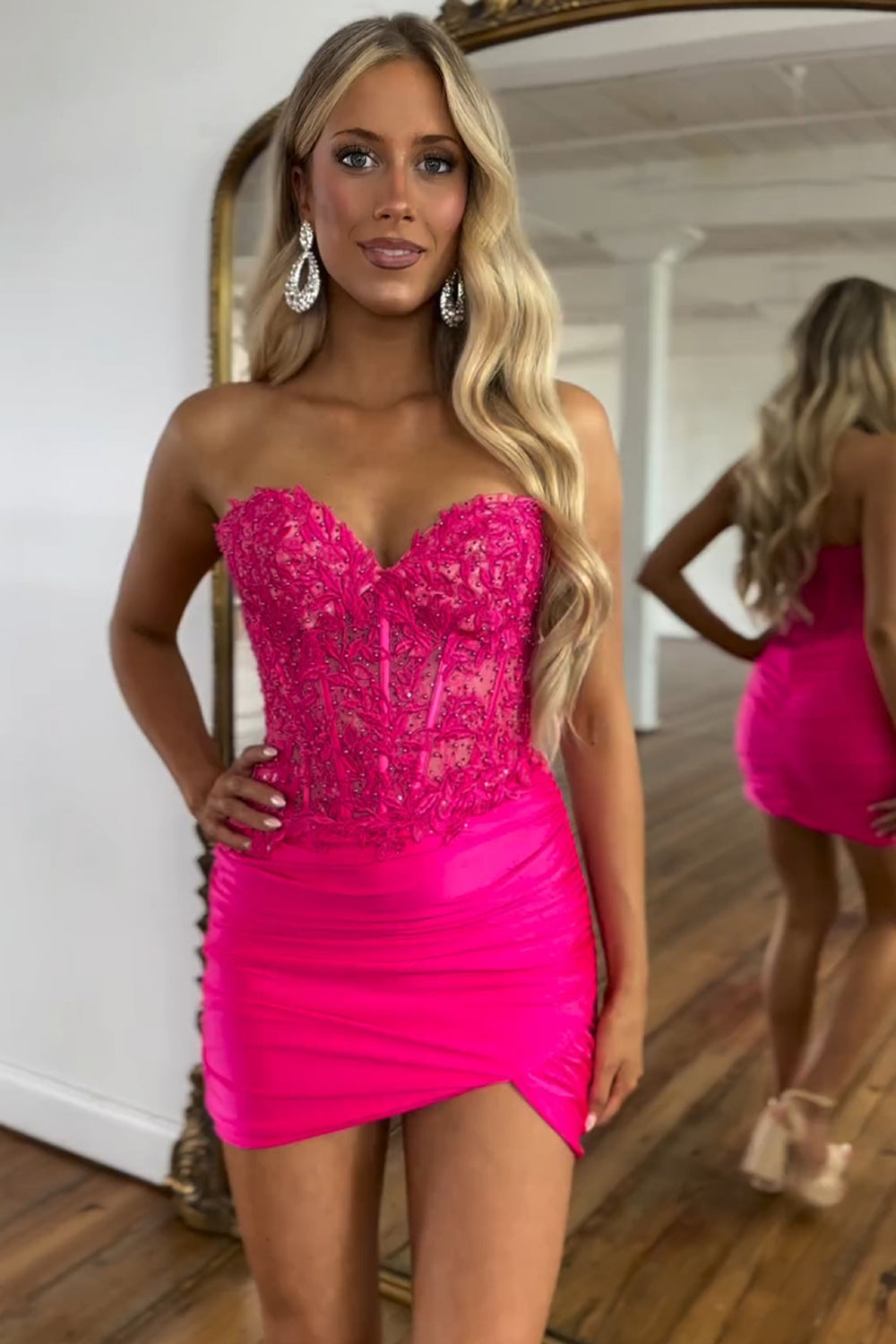 Appliques Hot Pink Corset Bodycon Sweetheart Homecoming Dress