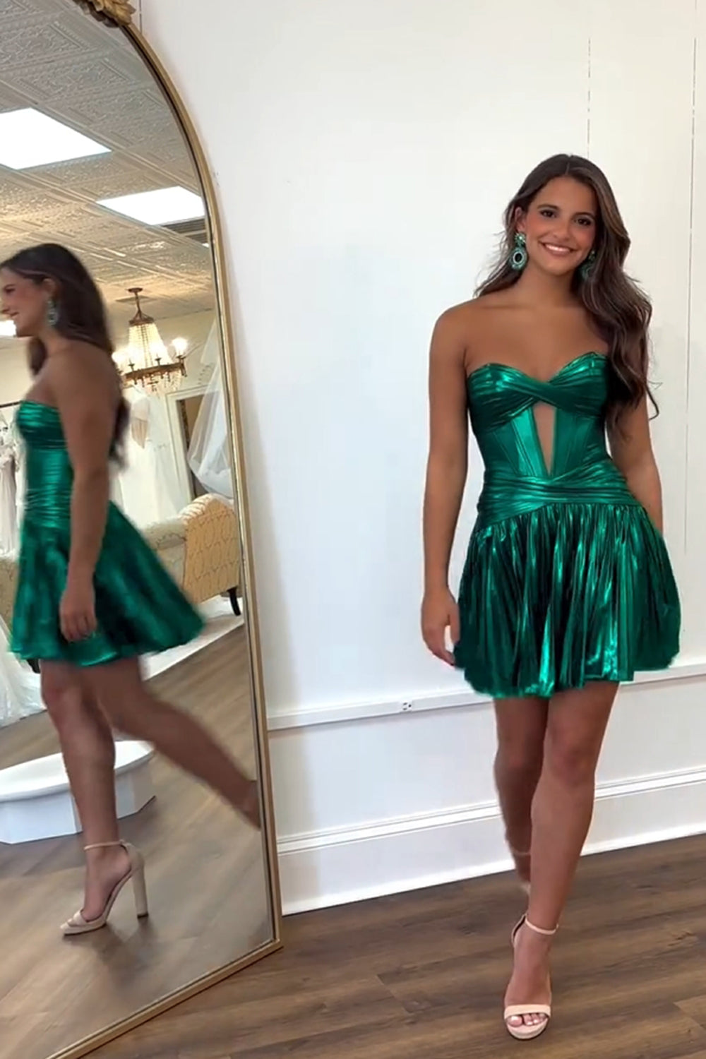 Sparkly Dark Green Corset Hollow-out A Line Sweetheart Homecoming Dress