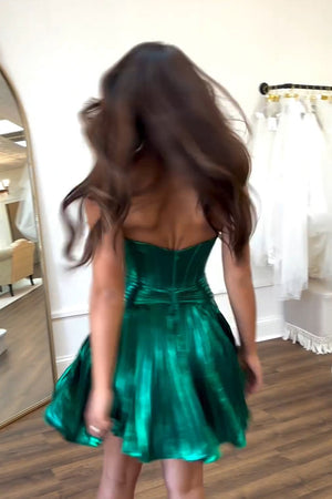 Sparkly Dark Green Corset Hollow-out A Line Sweetheart Homecoming Dress