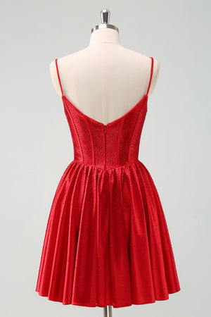 Sparkly A-Line Red Ruffle V-Neck Homecoming Dress with Sequins