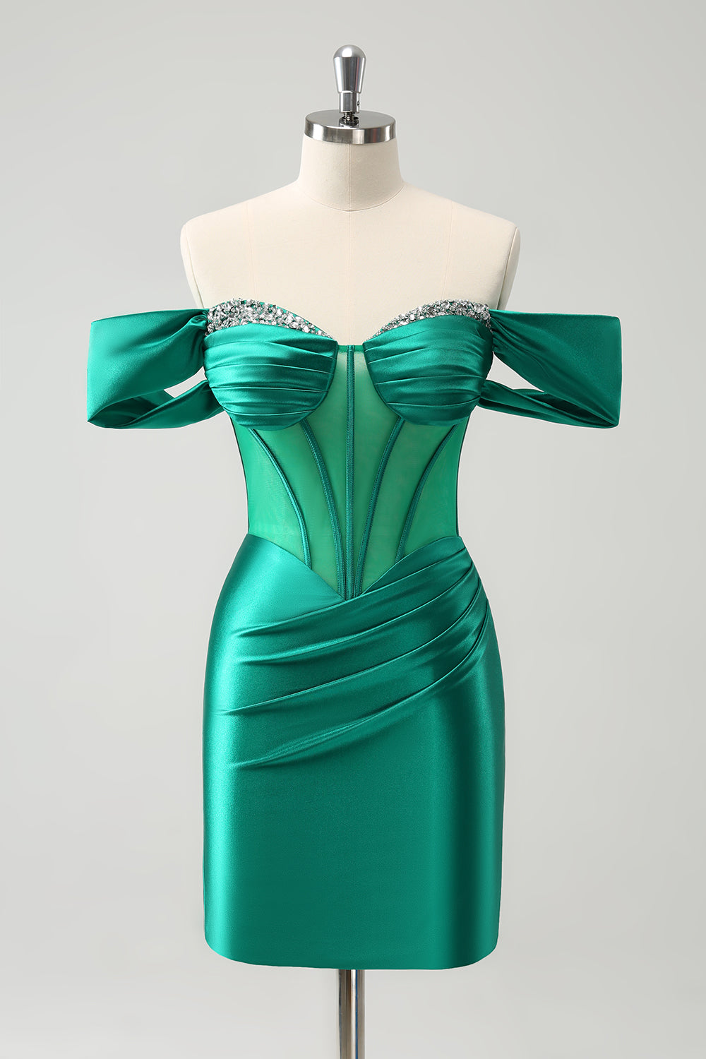 Off The Shoulder Green Corset Tight Homecoming Dress With Beading