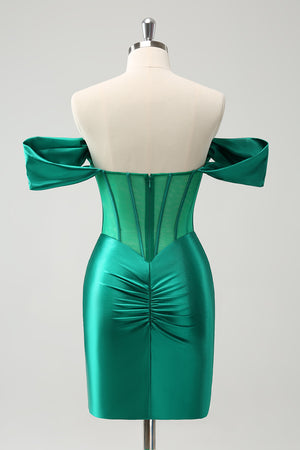 Off The Shoulder Green Corset Tight Homecoming Dress With Beading