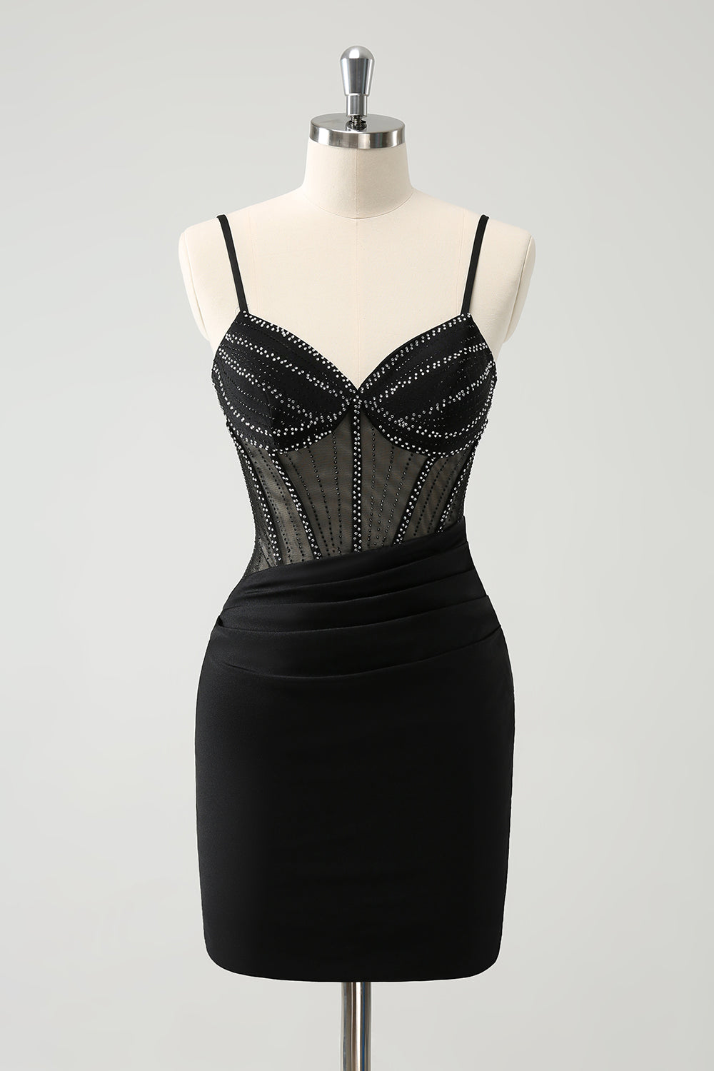 Sparkly Black Corset Tight Homecoming Dress With Beading