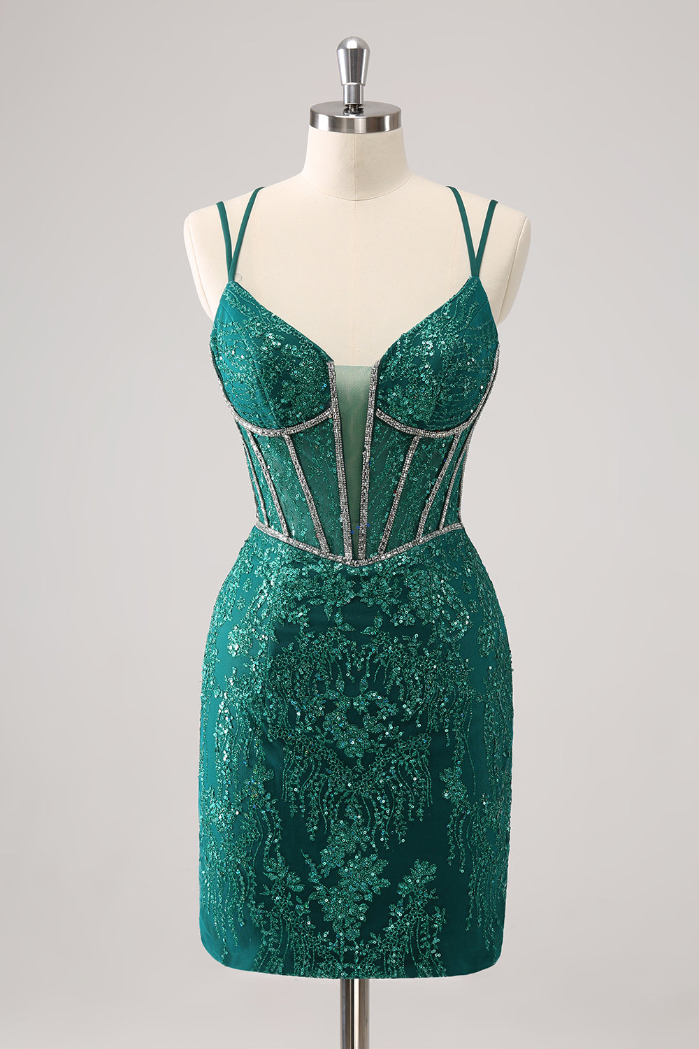 Tight Dark Green Corset Homecoming Dress With Sequins