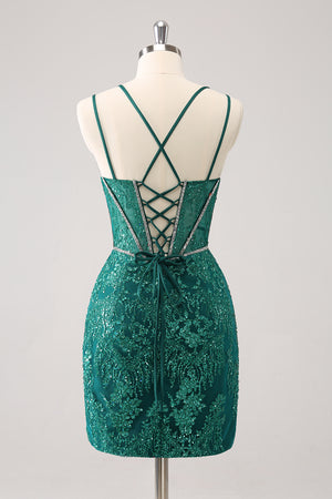 Tight Dark Green Corset Homecoming Dress With Sequins