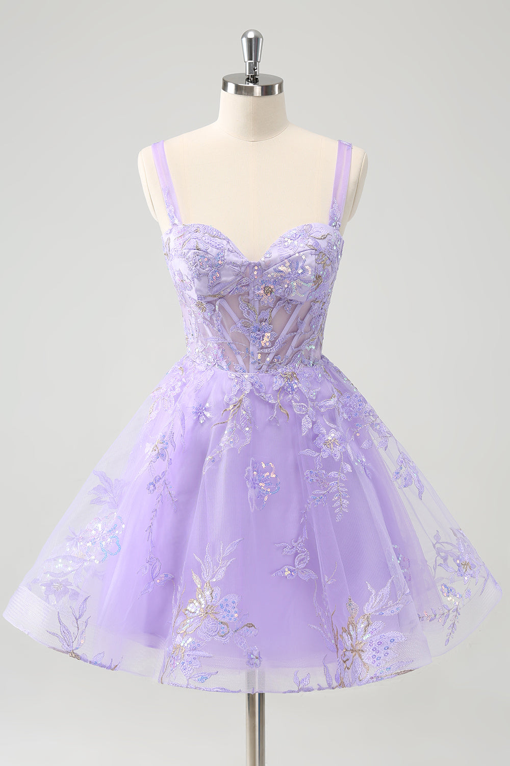 Lilac Corset A Line Homecoming Dress With Sequins