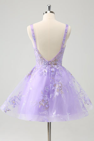 Lilac Corset A Line Homecoming Dress With Sequins