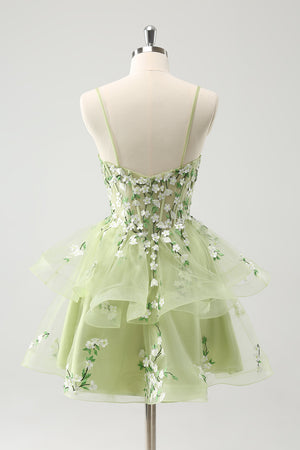 Floral Appliques Light Green Corset Cute Homecoming Dress