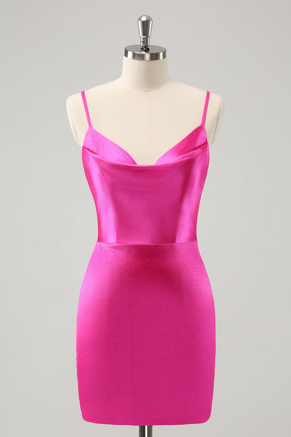 Glitter Hot Pink Tight Spaghetti Straps Homecoming Dress