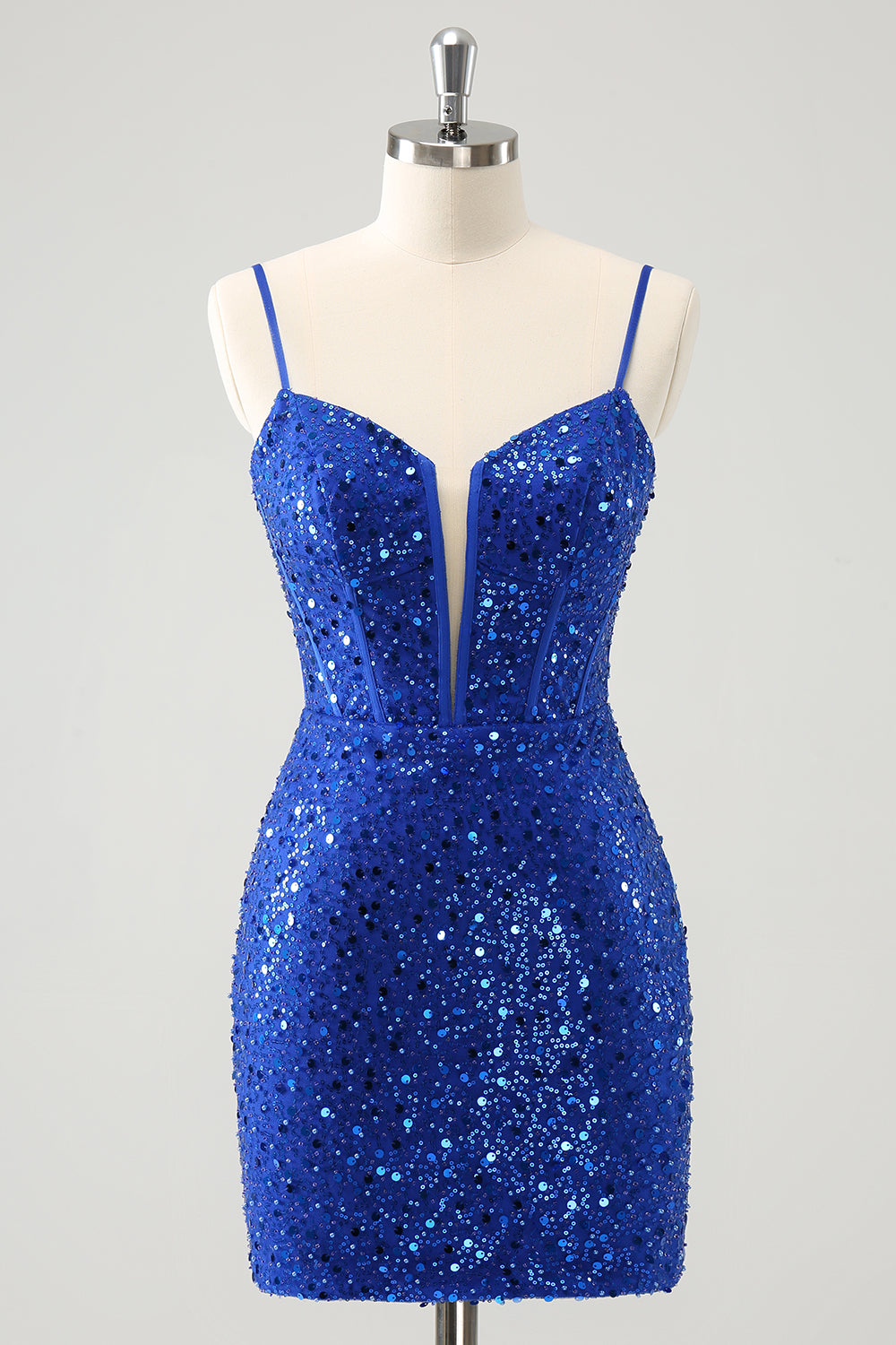 Glitter Royal Blue Tight Spaghetti Straps Homecoming Dress with Sequins