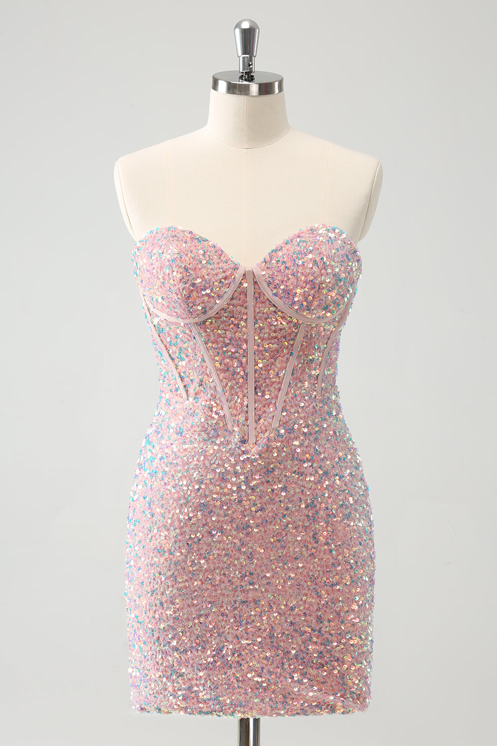 Sparkly Light Pink Tight Strapless Homecoming Dress with Sequins