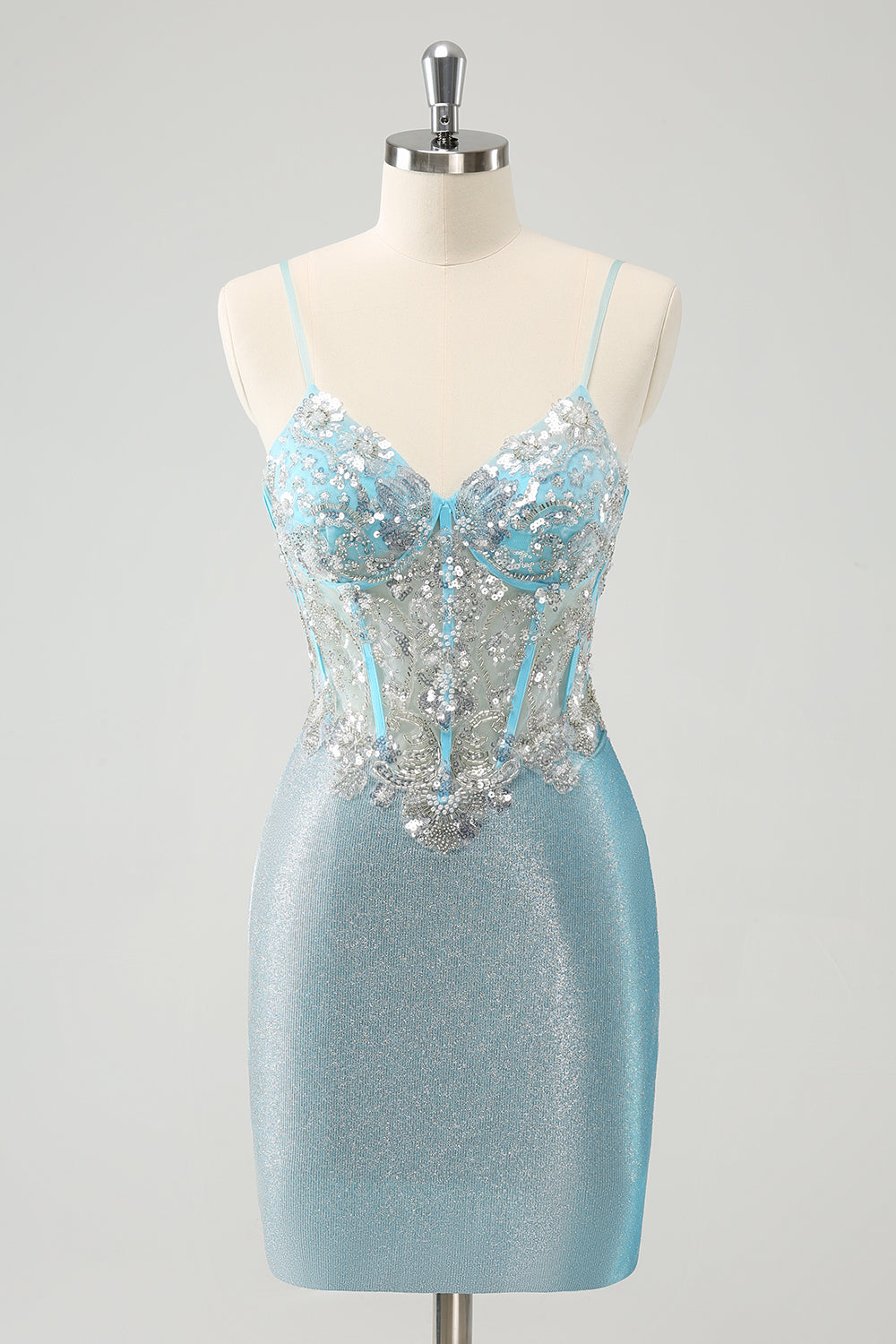 Sparkly Light Blue Tight Homecoming Dress with Beading