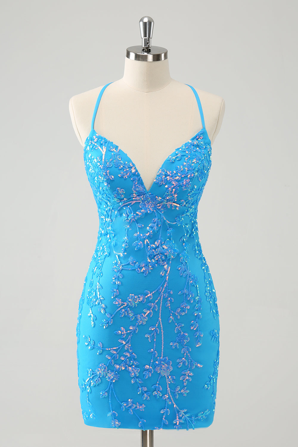 Glitter Sky Blue Tight Homecoming Dress with Sequins