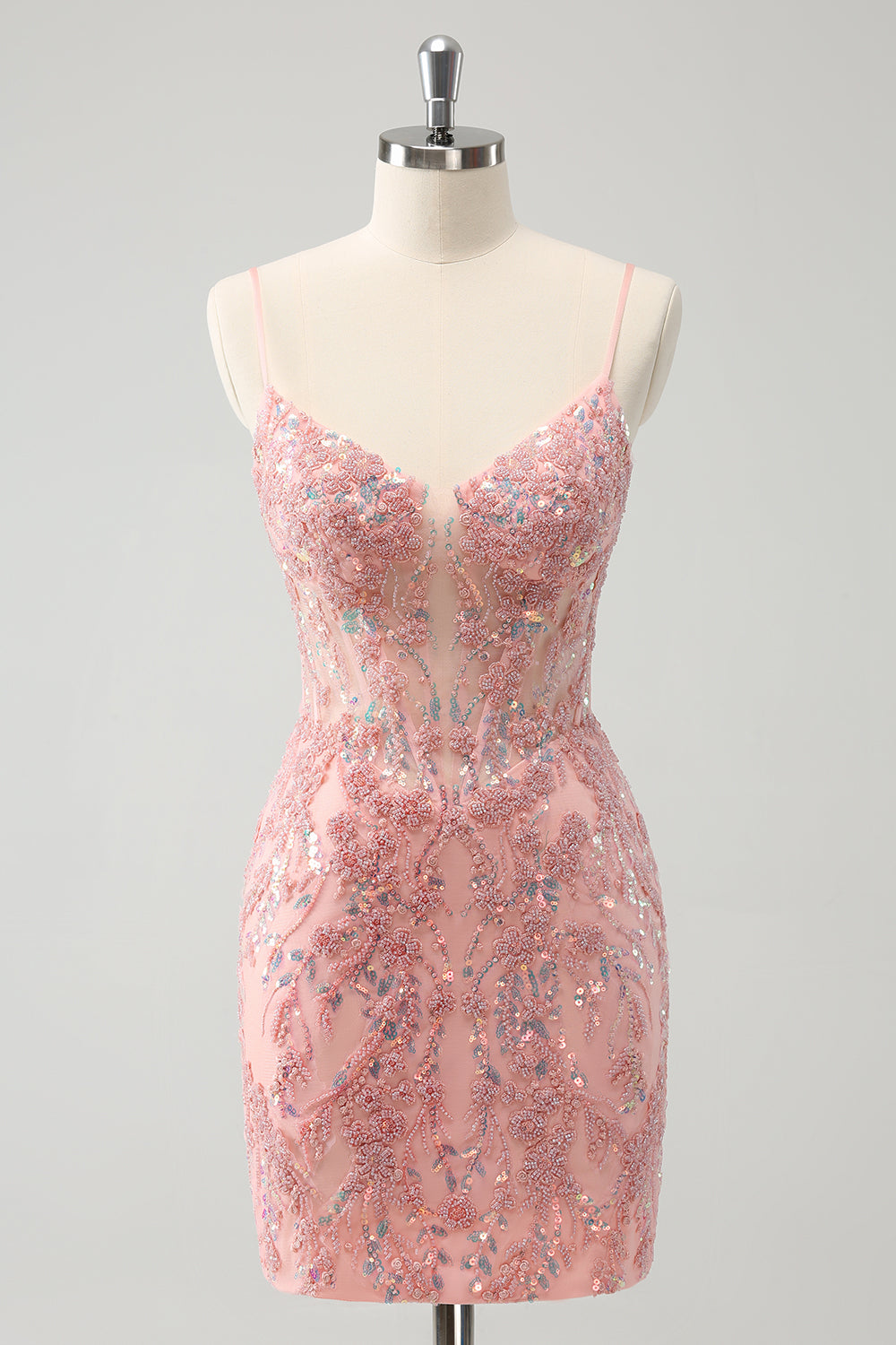 Glitter Blush Beaded Tight Homecoming Dress