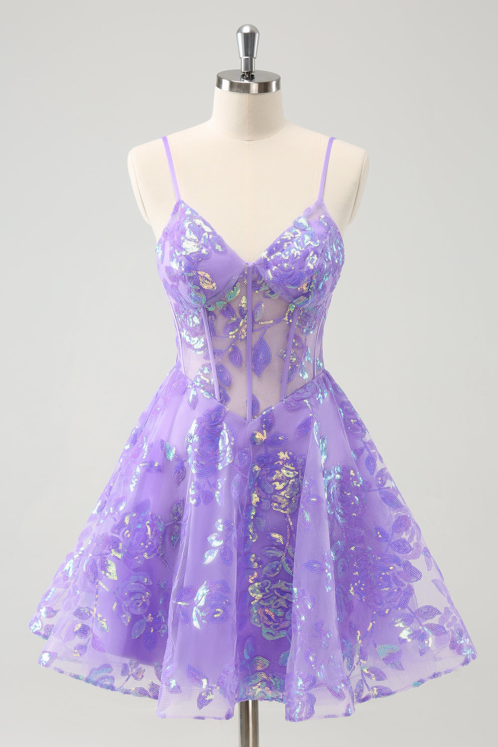 Lilac Glitter A Line Corset Short Homecoming Dress with Sequins