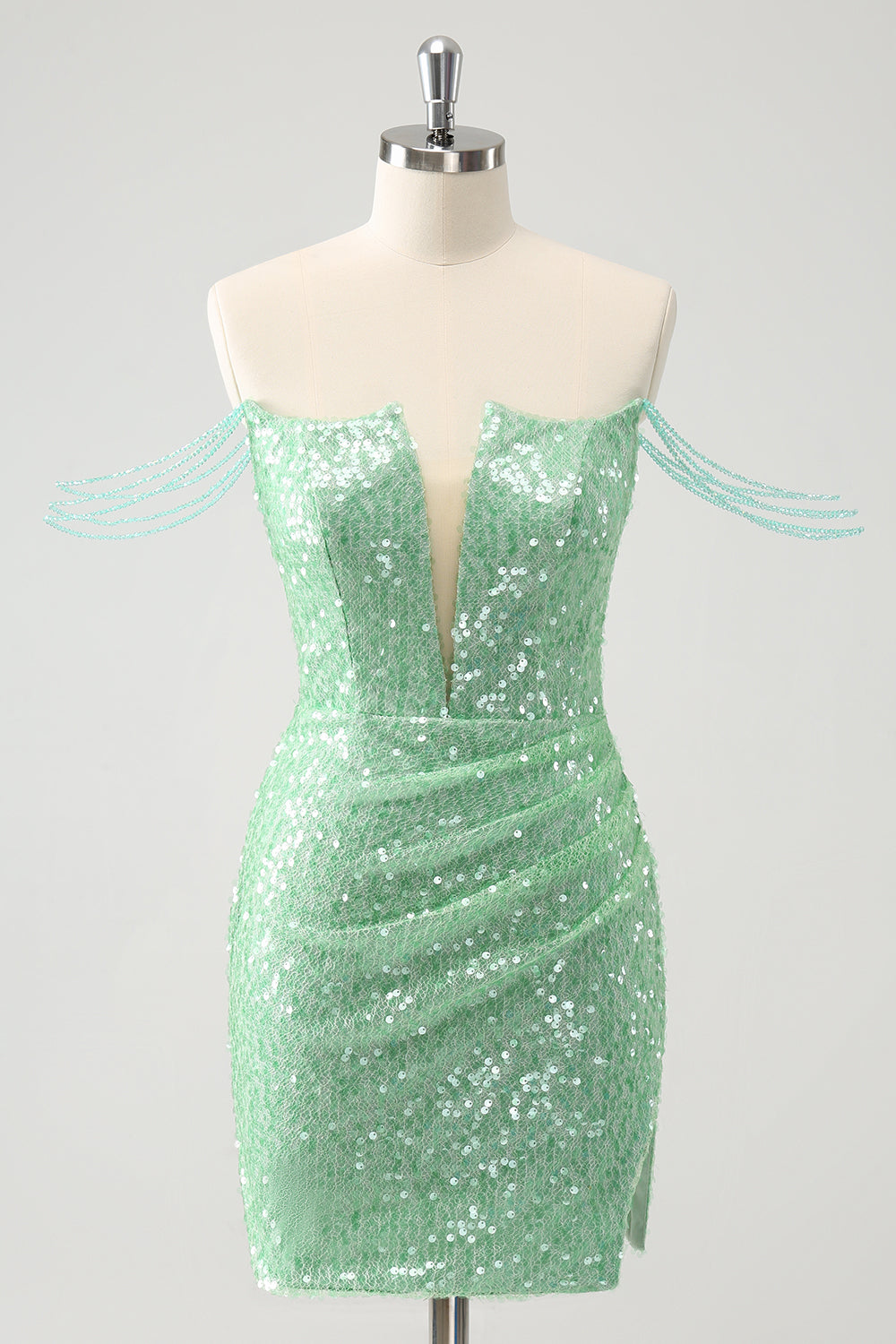 Green Tight V Neck Homecoming Dress with Sequins