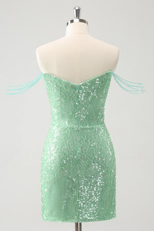 Green Tight V Neck Homecoming Dress with Sequins