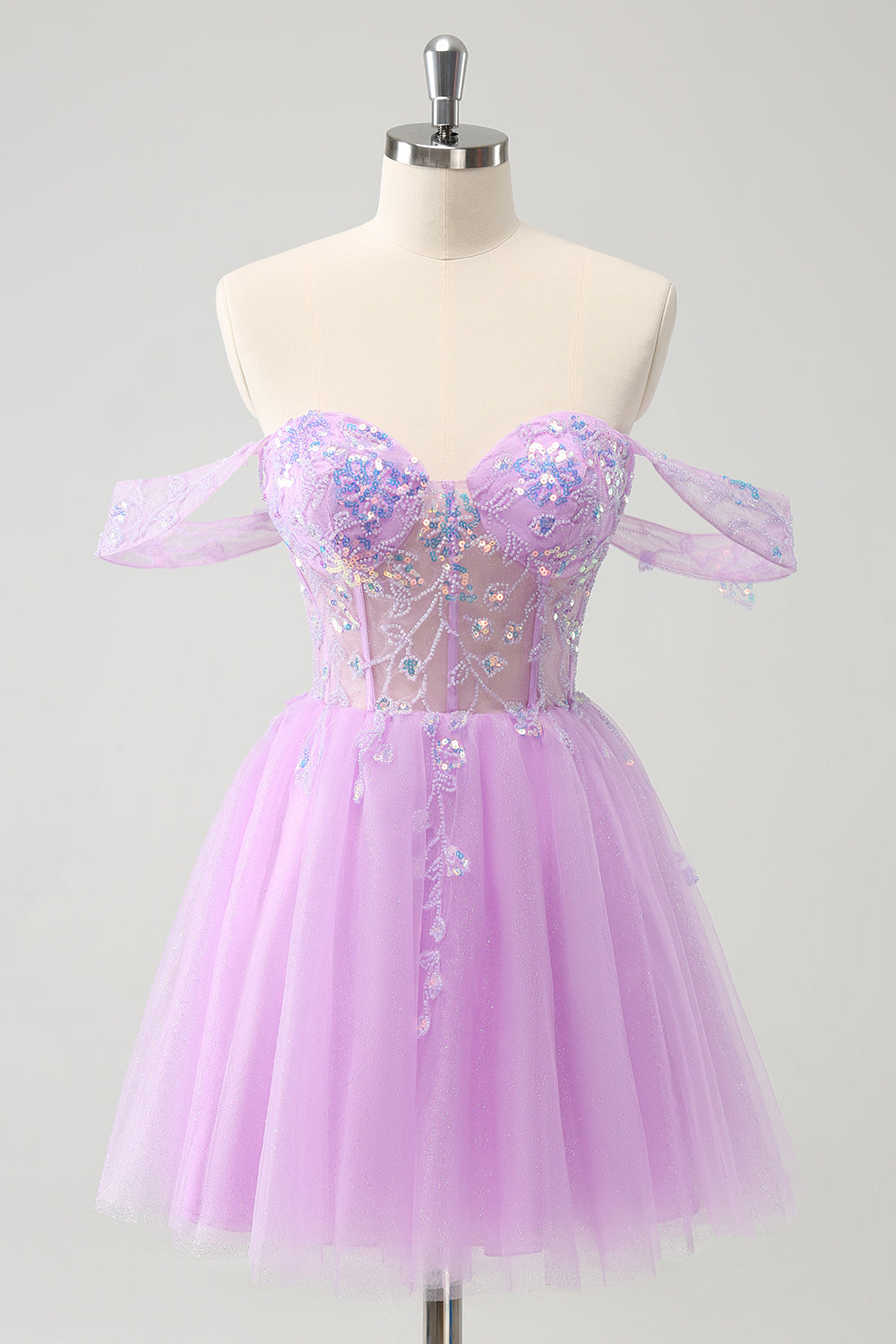 Glitter Lilac A Line Corset Short Homecoming Dress with Sequins