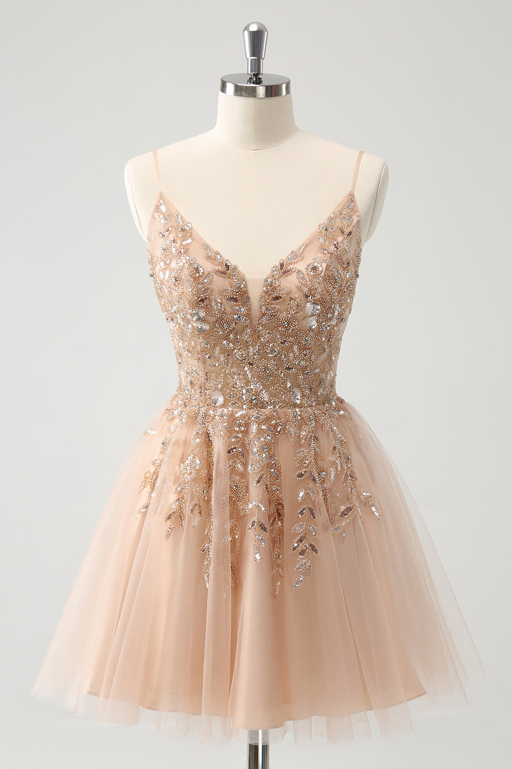 Glitter Blush A Line Short Homecoming Dress with Beading