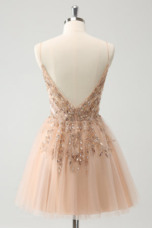 Glitter Blush A Line Short Homecoming Dress with Beading