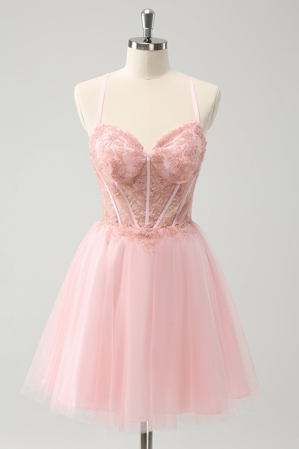 Beaded Pink A Line Corset Short Homecoming Dress