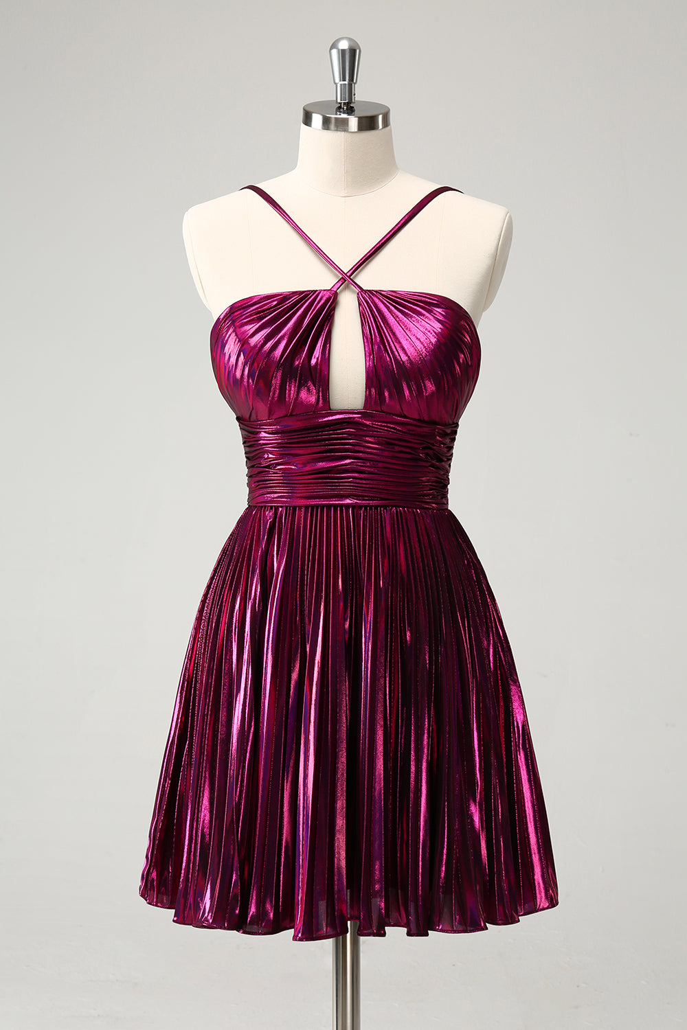 Purple Metallic Homecoming Dress With Pleated