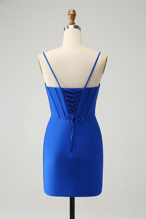 Royal Blue Corset Tight Homecoming Dress With Beading