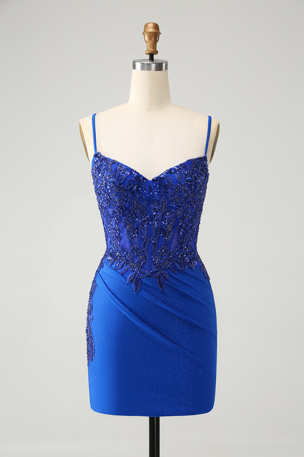 Sparkly Royal Blue Corset Homecoming Dress With Beading