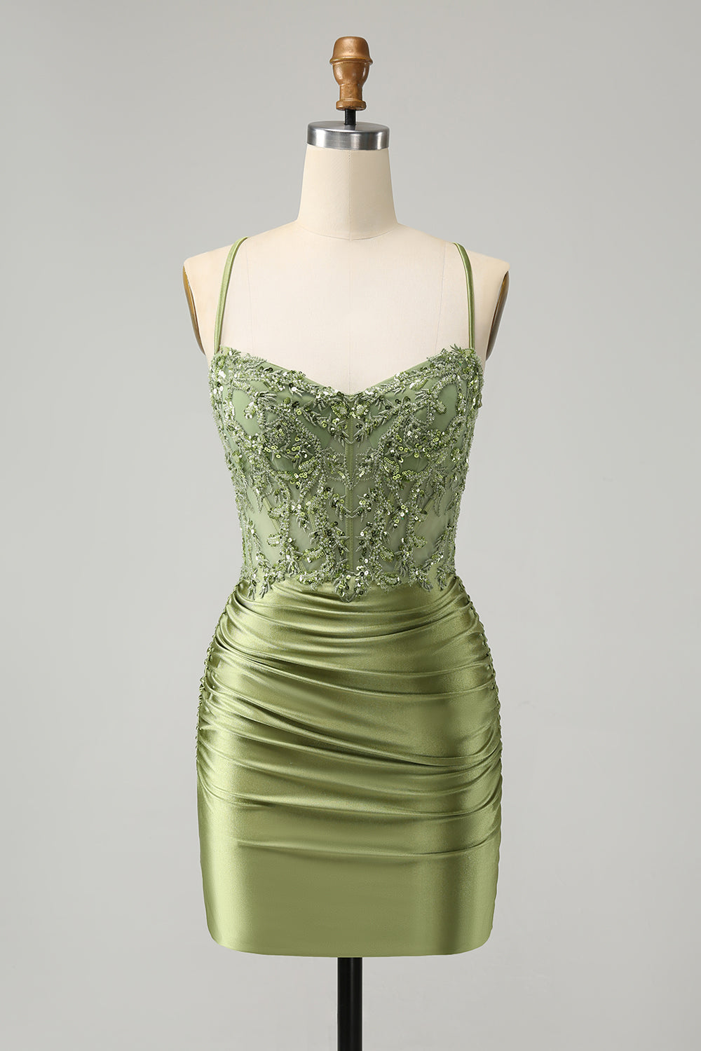 Green Satin Corset Homecoming Dress With Appliques