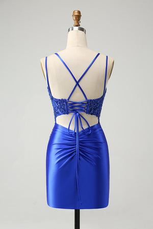 Royal Blue Corset Tight Homecoming Dress with Beading