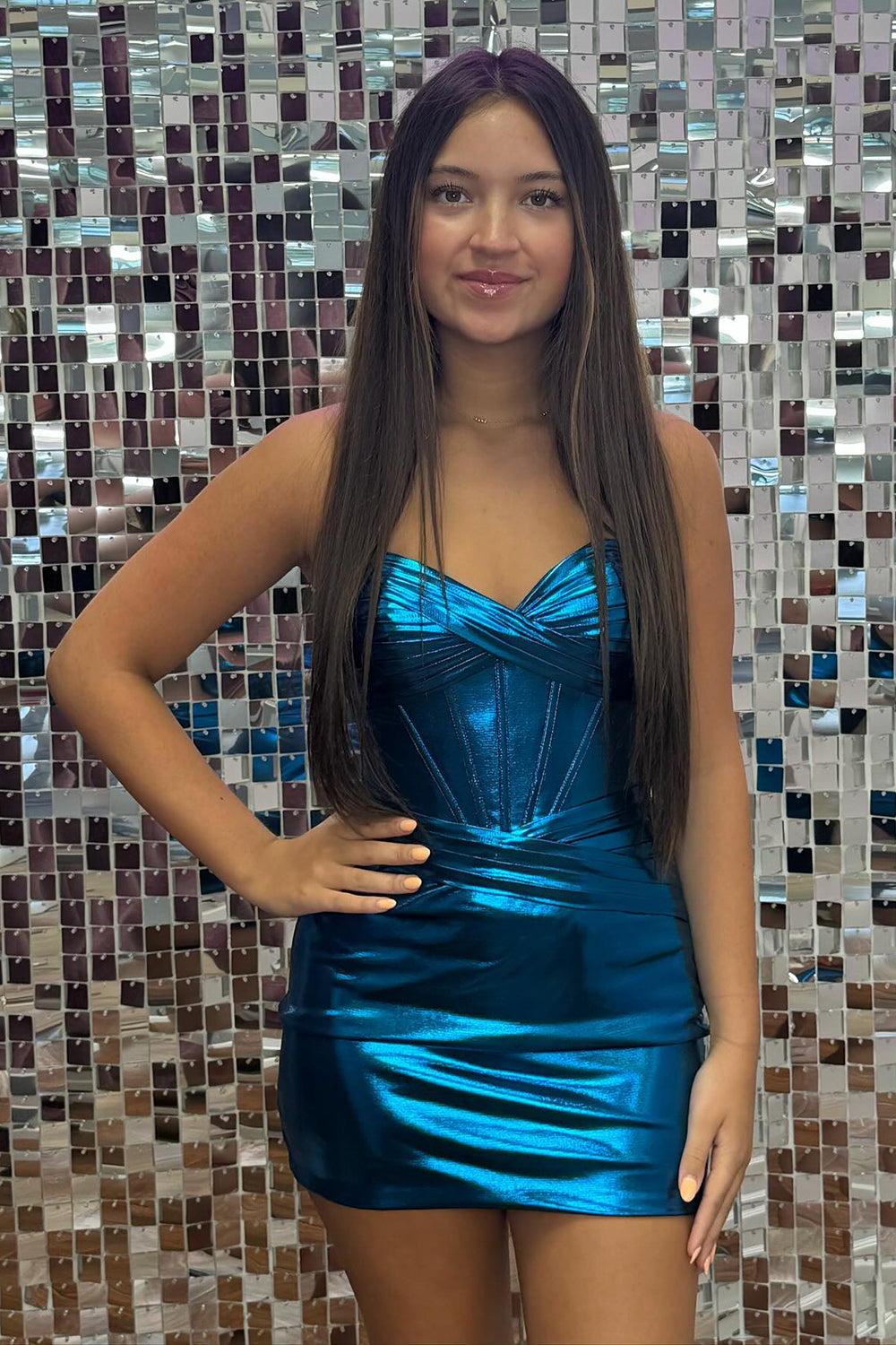 Sparkly Blue Corset Bodycon Homecoming Dress