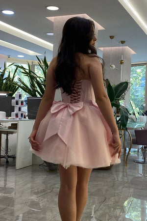 Pink A Line Corset Tulle Short Homecoming Dress