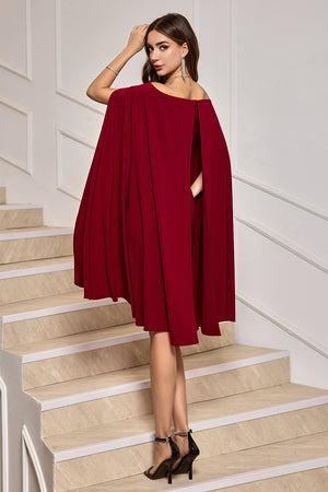 Cape Sleeve Burgundy Off The Shoulder Tight Short Formal Dress