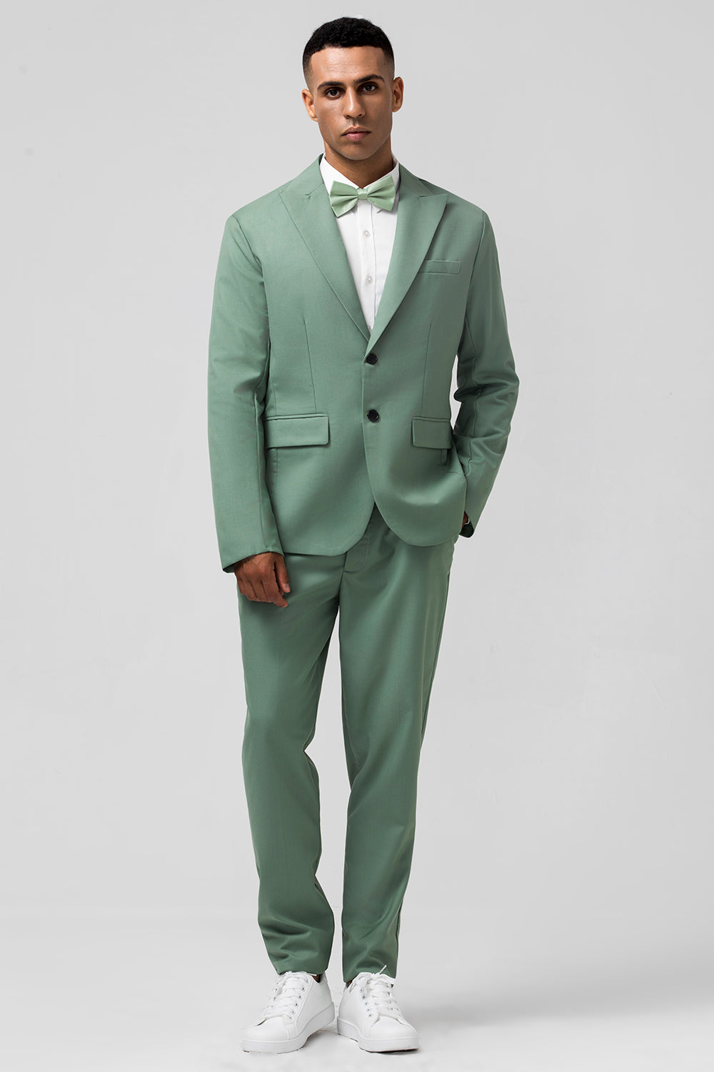 Grey Green Notch Lapel Single Breasted 2 Piece Prom Suits