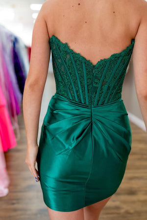 Dark Green Appliques Corset Homecoming Dress