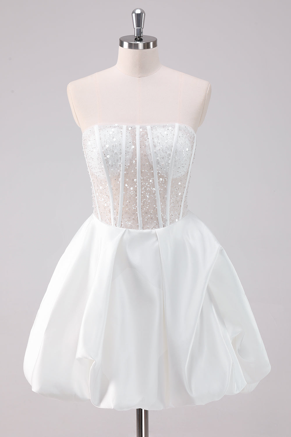 Strapless White Corset A Line Homecoming Dress With Beading