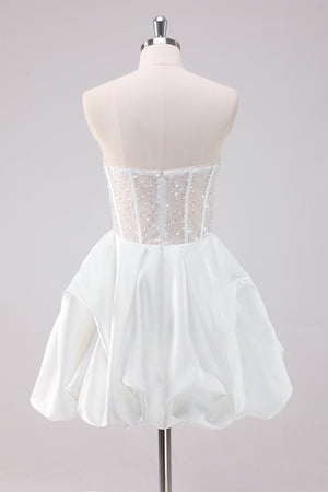 Strapless White Corset A Line Homecoming Dress With Beading