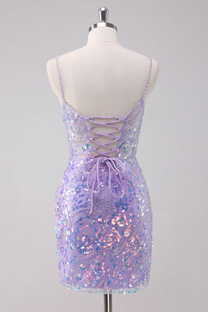 Sparkly Tight Purple Homecoming Dress With Sequins