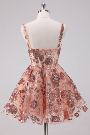 Blush Glitter A-Line Spaghetti Straps Corset Homecoming Dress