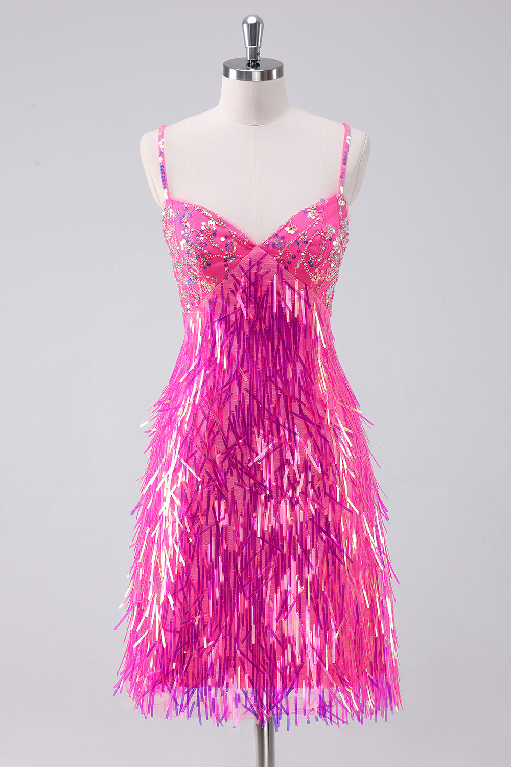 Sparkly Hot Pink A Line Spaghetti Straps Sequins Homecoming Dress