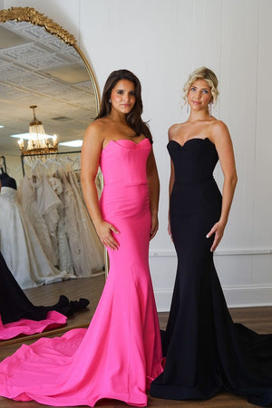 Hot Pink Mermaid Corset Tight Strapless Prom Dress