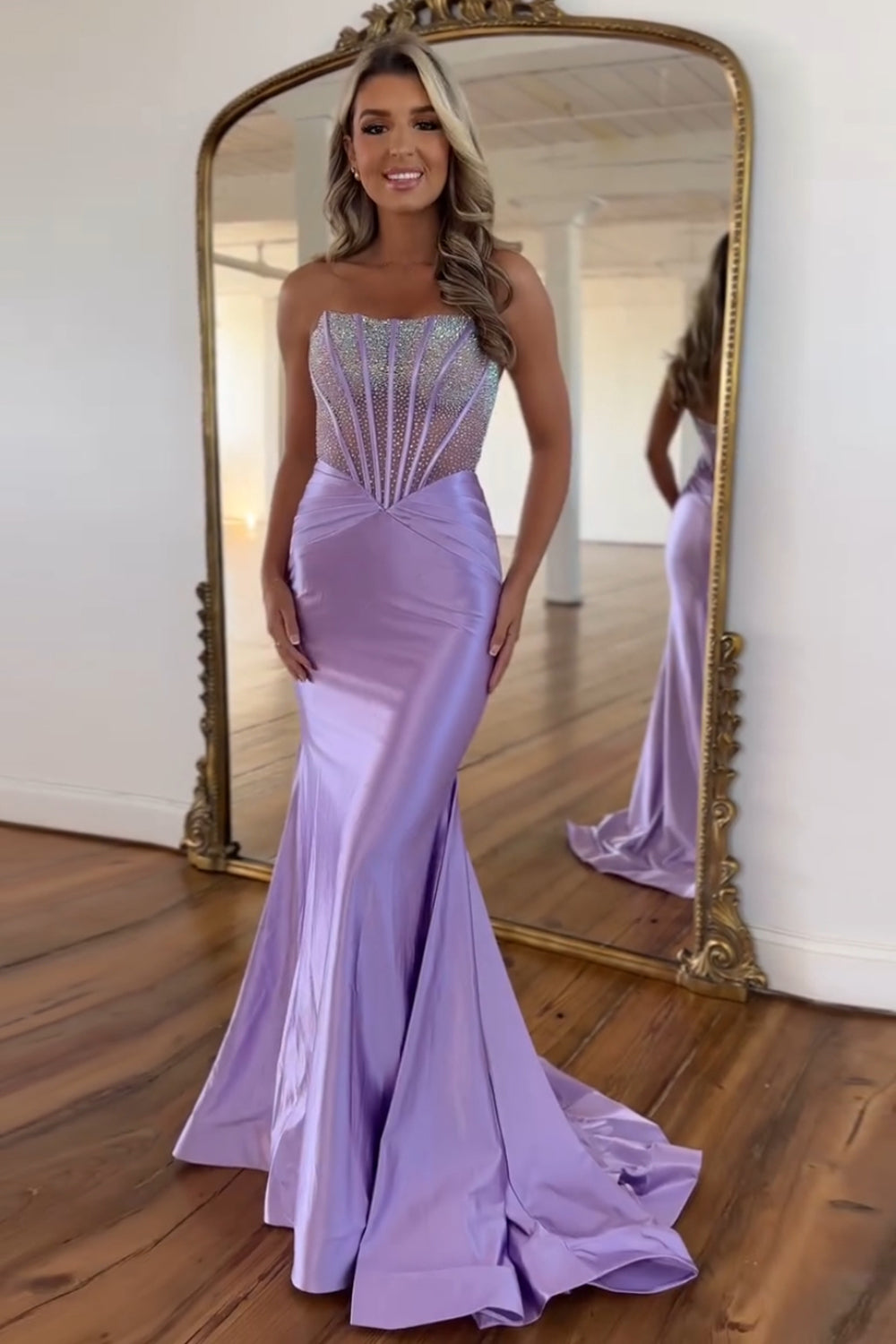 Mermaid Corset Tight Purple Prom Dress with Beaded