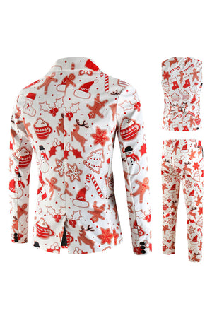 Printed Christmas White 3-Piece One Button Prom Men's Suits